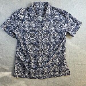 01.Algo Performance Shirt Mens L Blue Geometric Short Sleeve Button Down UPF30